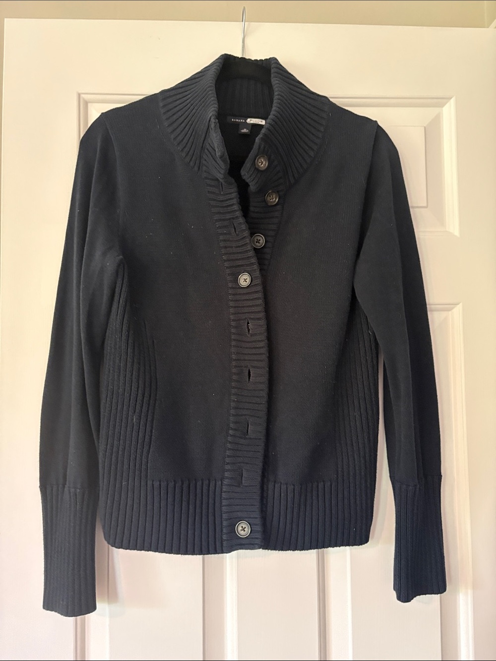 Banana Republic Black Ribbed Button-Front Cardigan